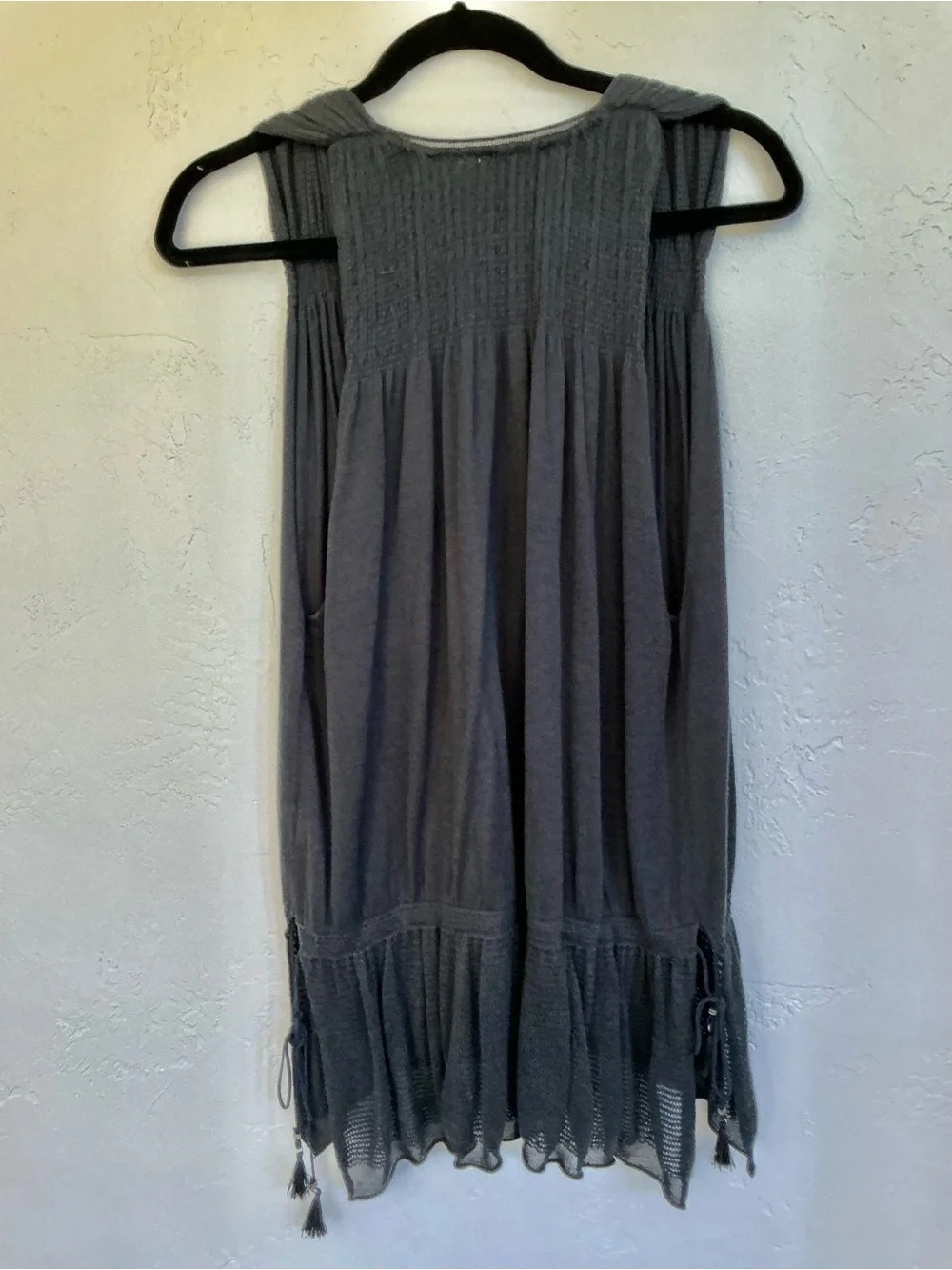 Free People Deep V-Neck Lightweight Knit Dropped Waist Tunic Top - Charcoal - Picture 8 of 9